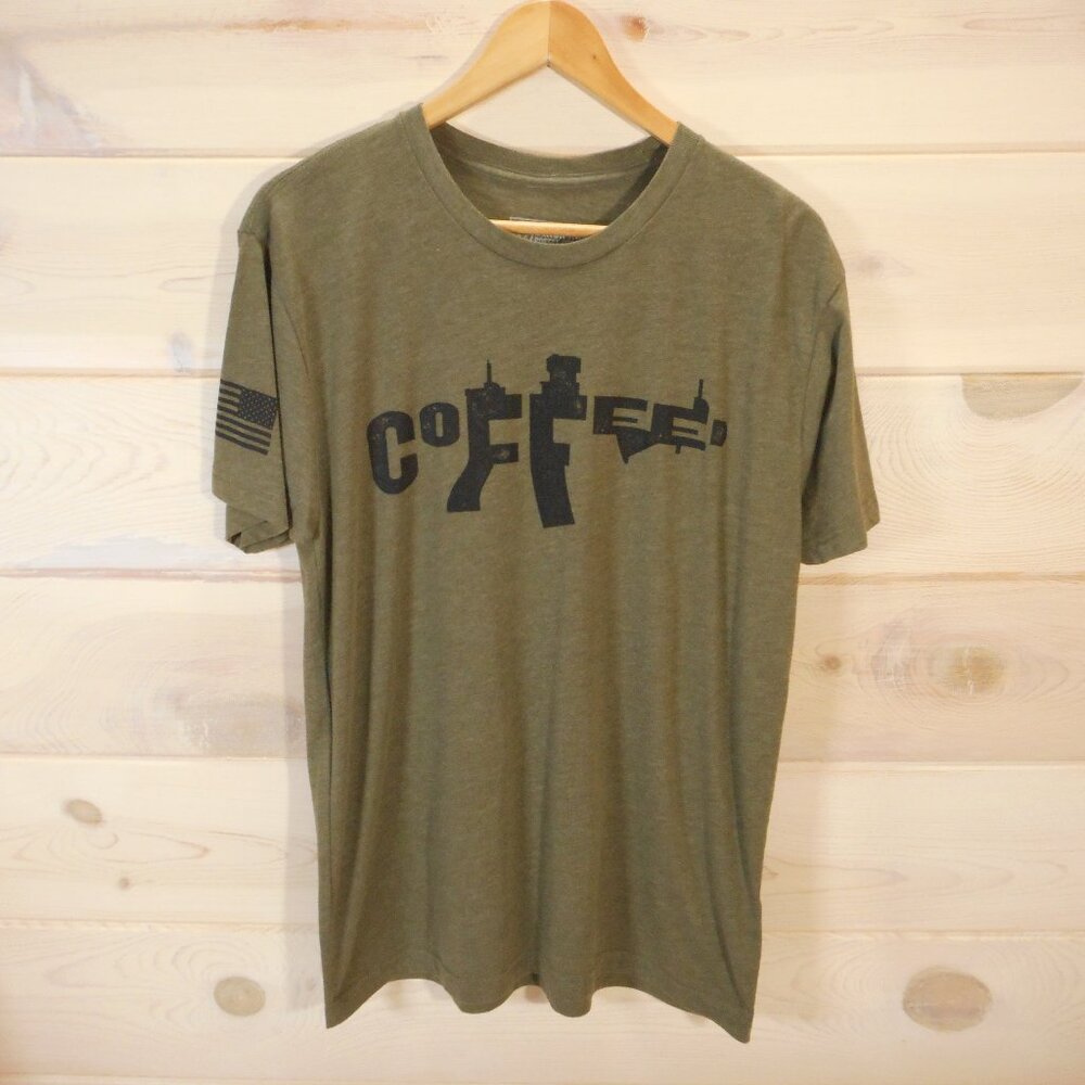 Black Rifle Coffee Company Men's Large T-shirt Rifle Graphic Tee USA Flag Olive
